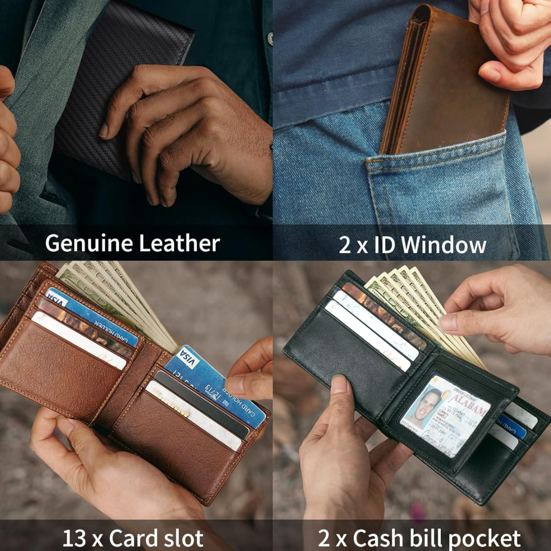 Men's Genuine Leather Bifold Wallet with RFID Protection