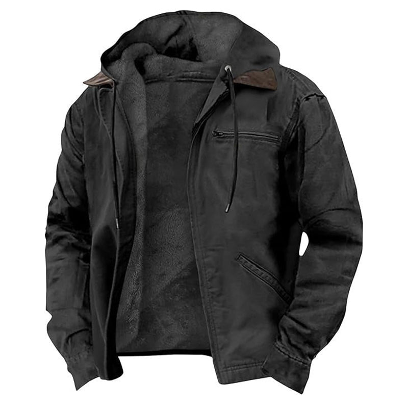 Men's fleece-lined hooded jacket - Zip front relaxed fit