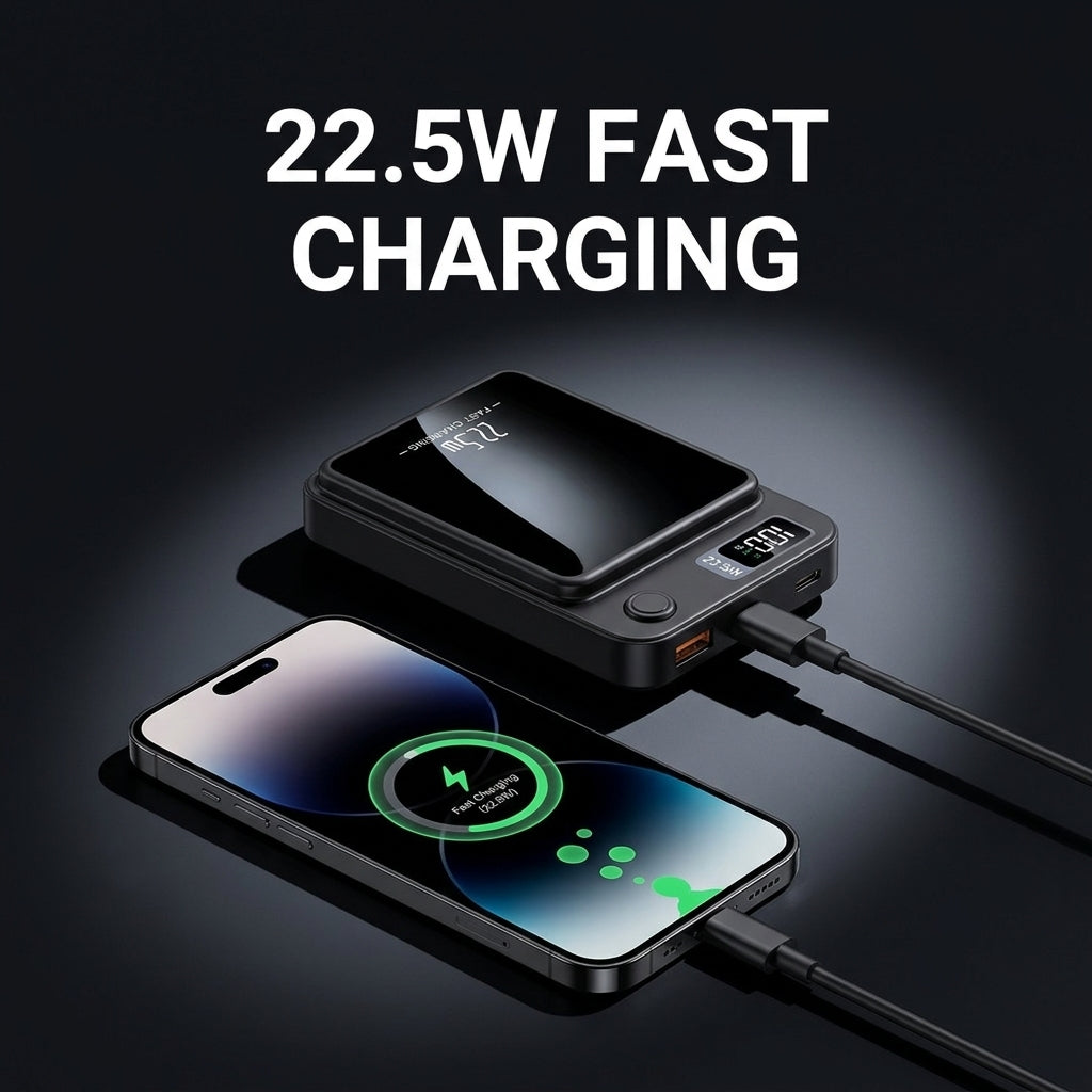 Portable 10000mAh power bank with 22.5W charging and LED display - Slim wireless design
