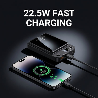 Portable 10000mAh power bank with 22.5W charging and LED display - Slim wireless design