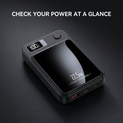 Portable 10000mAh power bank with 22.5W charging and LED display - Slim wireless design