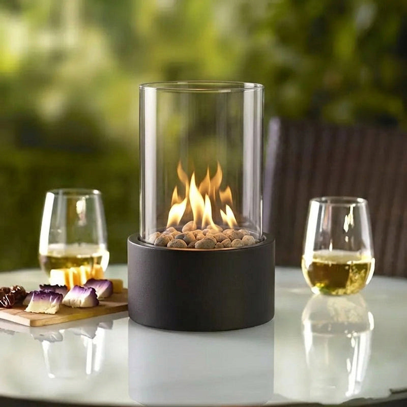 Portable tabletop bioethanol fireplace with glass and metal design - Indoor fire feature