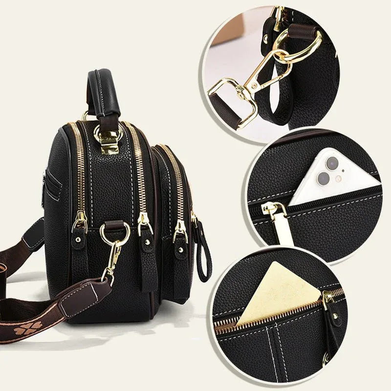 Sac classique multi-compartiments à bandoulière large et ajustable en cuir