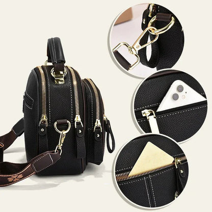 Sac classique multi-compartiments à bandoulière large et ajustable en cuir