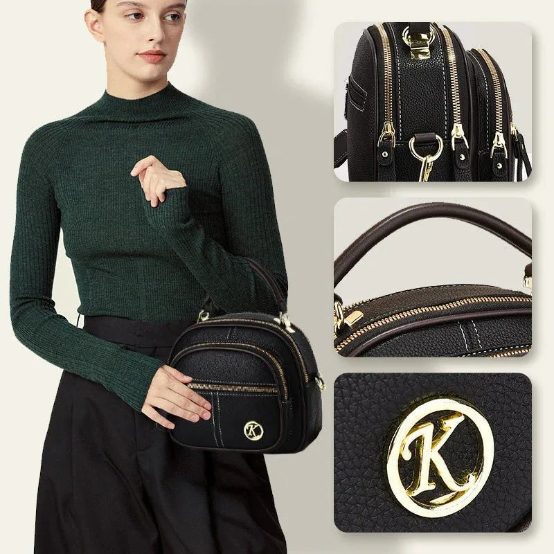 Sac classique multi-compartiments à bandoulière large et ajustable en cuir