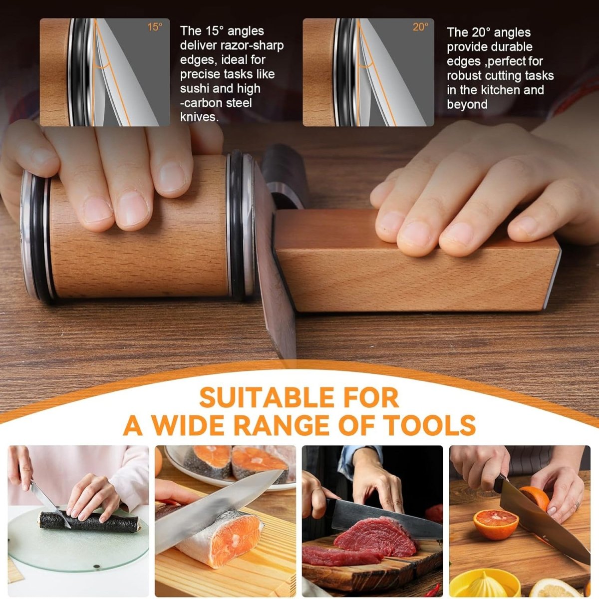 Diamond-coated roller knife sharpener for straight-edged kitchen knives