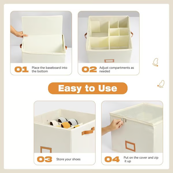 Fabric Shoe Organiser Storage Box – Foldable, Large Capacity, Dustproof & Breathable for Closet & Bedroom