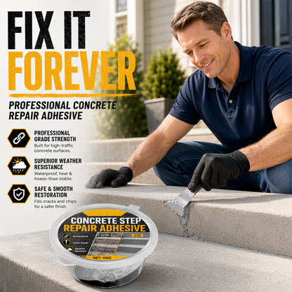 Concrete Step Repair Adhesive – Permanently bonds cracked stairs & walkways. Weatherproof – resists heat, ice & rain. Walk safely again