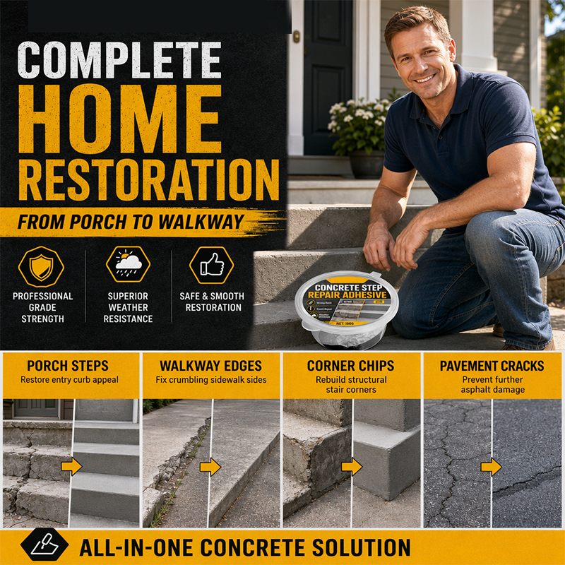 Concrete Step Repair Adhesive – Permanently bonds cracked stairs & walkways. Weatherproof – resists heat, ice & rain. Walk safely again