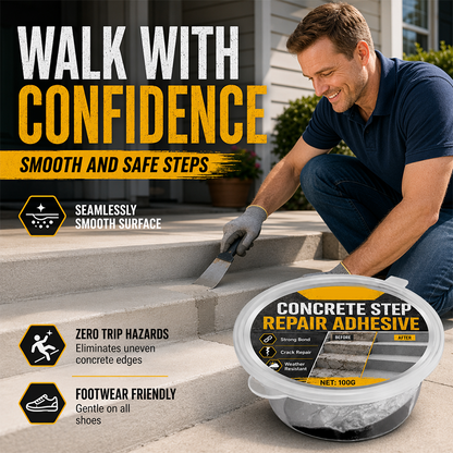 Concrete Step Repair Adhesive – Permanently bonds cracked stairs & walkways. Weatherproof – resists heat, ice & rain. Walk safely again