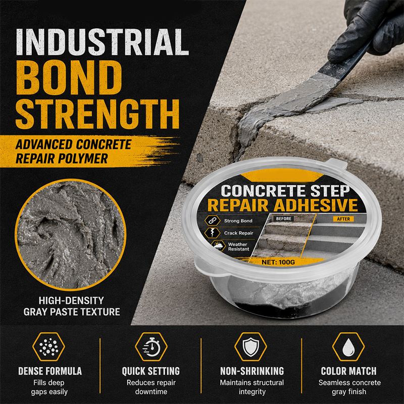 Concrete Step Repair Adhesive – Permanently bonds cracked stairs & walkways. Weatherproof – resists heat, ice & rain. Walk safely again