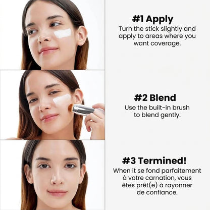 2-in-1 foundation stick with built-in brush for easy application