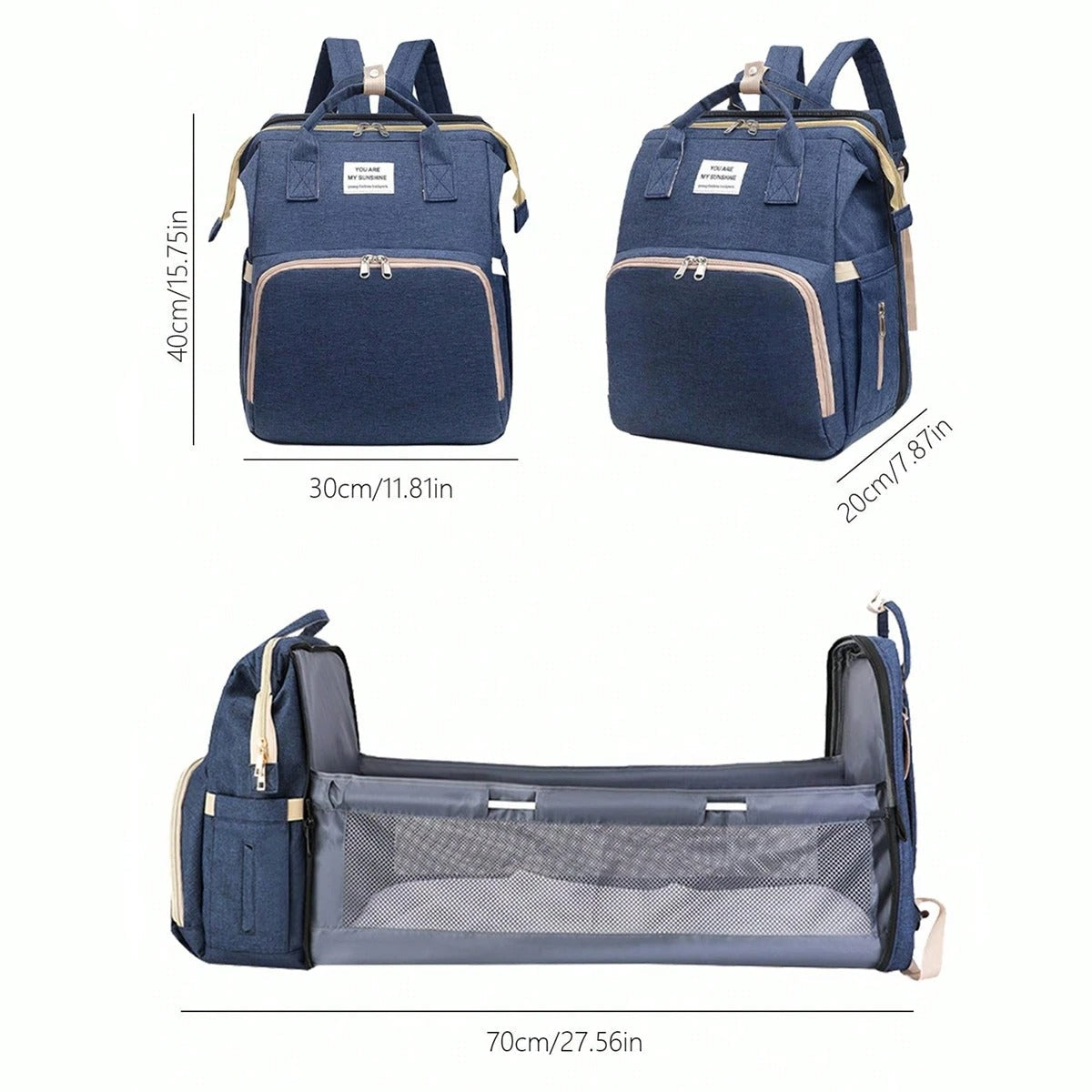 Multifunctional baby changing backpack with portable cot and insulated pockets